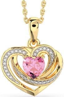 Diamond Pink Tourmaline Gold Silver Celtic Heart Necklace