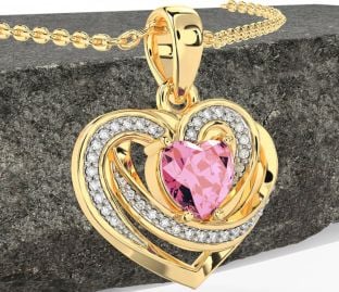 Diamant Růžový Turmalín Zlato stříbrný keltský Srdce Náhrdelník