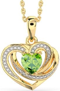 Diamond Peridot Gold Silver Celtic Heart Necklace