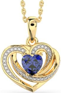 Diamond Sapphire Gold Silver Celtic Heart Necklace