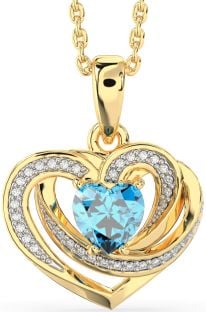 Diamond Topaz Gold Silver Celtic Heart Necklace