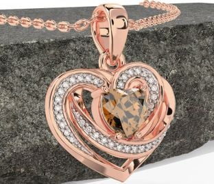Elmas sitrin Gül Altın Kelt Kalp Kolye