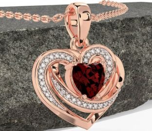 Diamond Garnet Rose Gold Celtic Heart Necklace