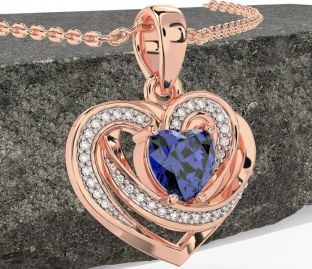Diamond Sapphire Rose Gold Celtic Heart Necklace