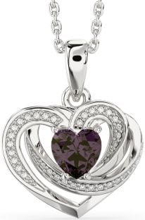 Diamond Alexandrite Silver Celtic Heart Necklace