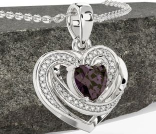 Diamond Alexandrite Silver Celtic Heart Necklace