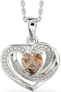 Diamond Citrine Silver Celtic Heart Necklace