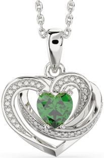 Diamond Emerald Silver Celtic Heart Necklace