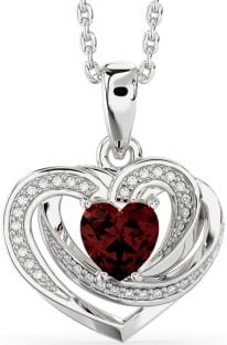 Diamond Garnet Silver Celtic Heart Necklace