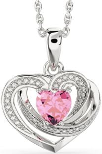 Diamond Pink Tourmaline Silver Celtic Heart Necklace