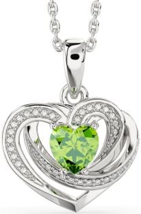 Diamond Peridot Silver Celtic Heart Necklace