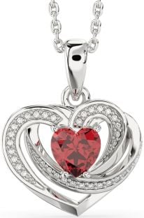 Diamond Ruby Silver Celtic Heart Necklace