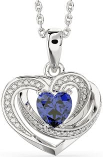 Diamond Sapphire Silver Celtic Heart Necklace