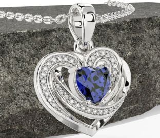 Diamant Safir Sølv Celtic Hjerte Halskjede