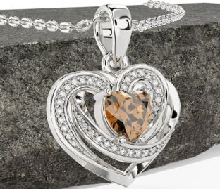 Elmas sitrin Beyaz Altın Kelt Kalp Kolye