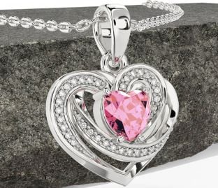 Diamond Pink Tourmaline White Gold Celtic Heart Necklace