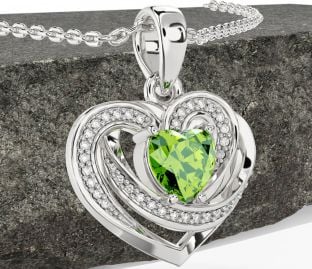 Gyémánt Peridot fehér Arany kelta Szív Nyaklánc