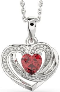 Diamond Ruby White Gold Celtic Heart Necklace