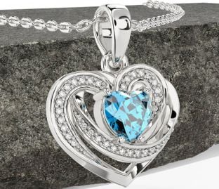 Diamond Topaz White Gold Celtic Heart Necklace