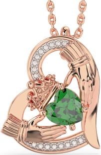 Diamond Emerald Rose Gold Silver Claddagh Heart Necklace