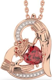 Diamond Ruby Rose Gold Silver Claddagh Heart Necklace