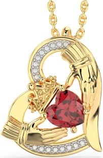 Diamond Ruby Gold Silver Claddagh Heart Necklace