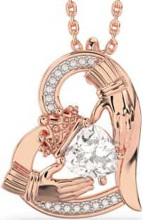 Diamond Rose Gold Claddagh Heart Necklace