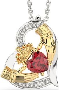 Diamond Ruby Gold Silver Claddagh Heart Necklace