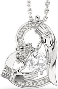 Diamond White Gold Claddagh Heart Necklace
