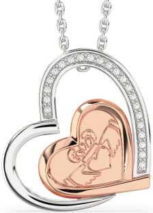 Diamond Rose Gold Silver Claddagh Heart Necklace