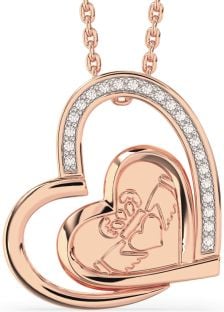 Diamond Rose Gold Silver Claddagh Heart Necklace