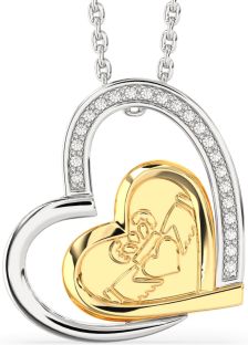 Diamond White Yellow Gold Claddagh Heart Necklace