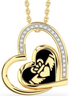 Diamond Gold Black Rhodium Claddagh Heart Necklace