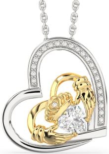 Diamond Gold Silver Claddagh Heart Necklace