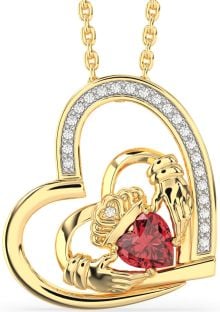 Diamond Ruby Gold Silver Claddagh Heart Necklace