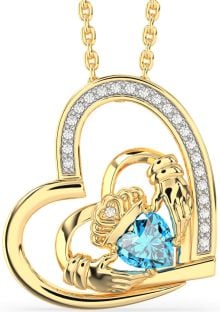 Diamond Topaz Gold Silver Claddagh Heart Necklace