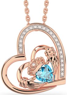 Diamond Topaz Rose Gold Claddagh Heart Necklace