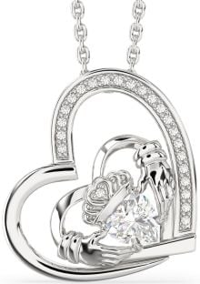 Diamante Prata Claddagh Coração Colar