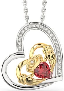 Diamond Ruby Gold Silver Claddagh Heart Necklace