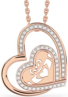 Diamond Rose Gold Silver Claddagh Heart Necklace