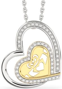 Diamond White Yellow Gold Claddagh Heart Necklace