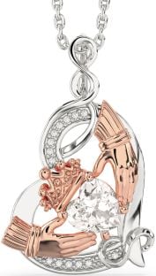 Diamond Rose Gold Silver Claddagh Infinity Heart Necklace