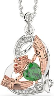 Diamond Emerald Rose Gold Silver Claddagh Infinity Heart Necklace