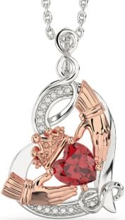 Diamond Ruby Rose Gold Silver Claddagh Infinity Heart Necklace