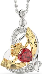 Diamond Ruby Gold Silver Claddagh Infinity Heart Necklace