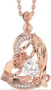 Diamond Rose Gold Silver Claddagh Infinity Heart Necklace