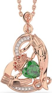 Diamond Emerald Rose Gold Silver Claddagh Infinity Heart Necklace