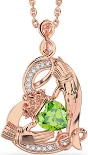 Diamond Peridot Rose Gold Silver Claddagh Infinity Heart Necklace