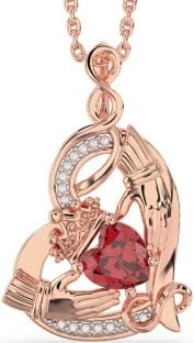 Diamond Ruby Rose Gold Silver Claddagh Infinity Heart Necklace