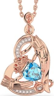 Diamond Topaz Rose Gold Silver Claddagh Infinity Heart Necklace